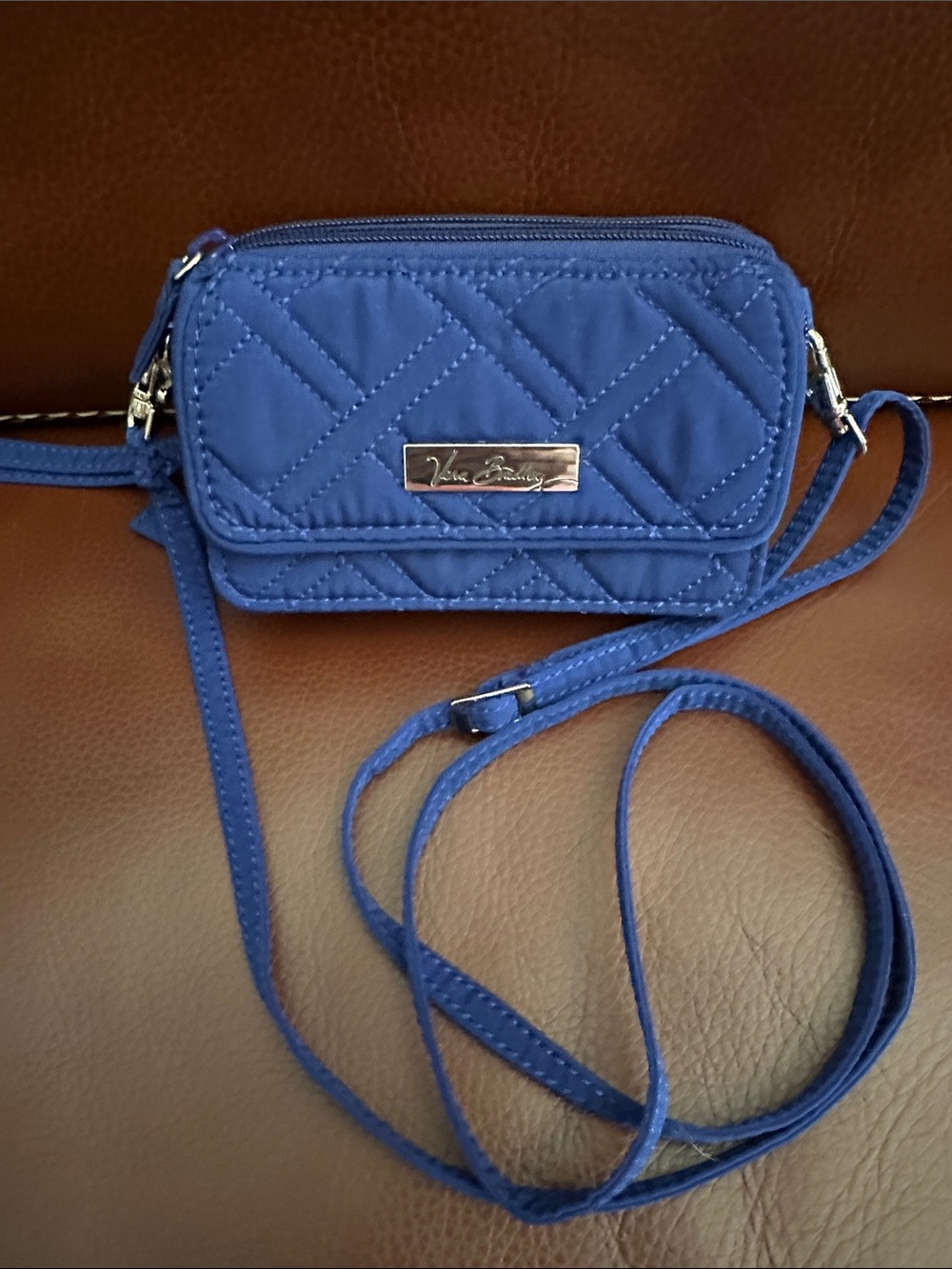 Vera Bradley All-In-One Crossbody Wristlet Wallet Blue Quilted Microfiber